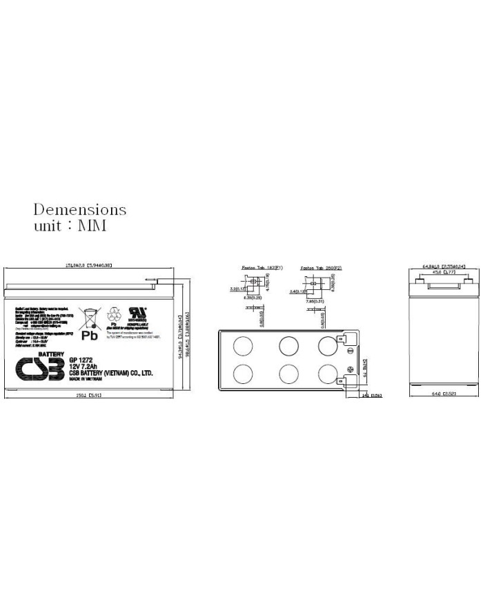 CSB GP1272 7-2 A-H Sealed AGM Battery 