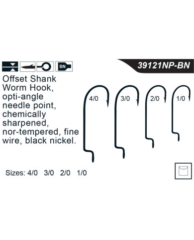 Mustad OFFSET WORM HOOK 39121NP-BN Mustad OFFSET WORM HOOK 39121NP-BN