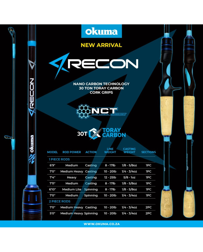 Okuma Recon 7' Medium Heavy Power Fast Action 1 Piece Casting Rod Okuma Recon 7' Medium Heavy Power Fast Action 1 Piece Casting Rod