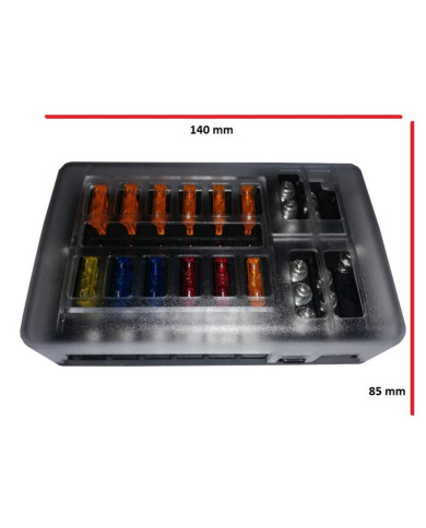 Marine / 4x4 Fuse Box - 1 in and 12 out with Negative Bus and LED indicator