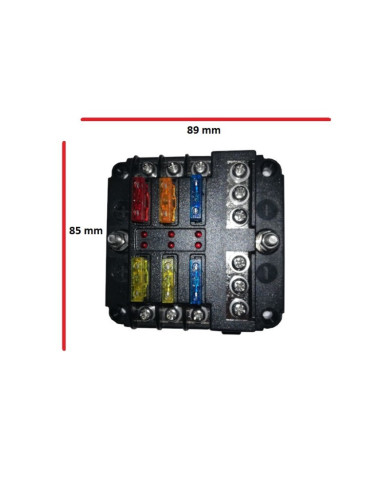 Marine / 4x4 Fuse Box - 1 in and 6 out with Negative Bus and LED indicator
