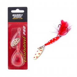 Jarvis Walker Marble Spinner 3.5gm - Red White Dot, Gold/Red , Red Feather