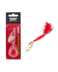 Jarvis Walker Marble Spinner 7 gm - Red White Dot, Gold/Red , Red Feather