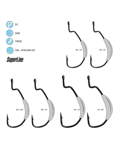 Gamakatsu Size 6/0 - 3/16 Oz Extra Wide Gap (EWG) Monster, Weighted Hook