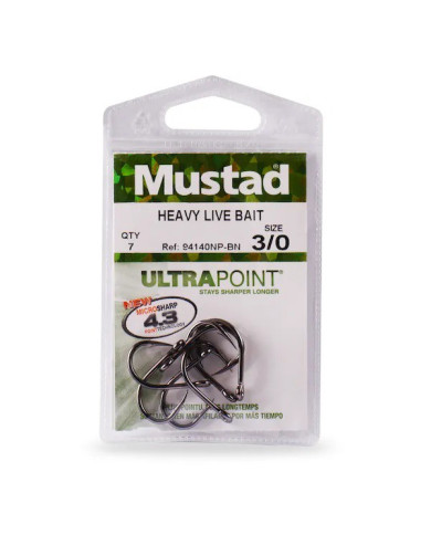 Mustad Heavy Live Bait 3x 94140 Black Nickle Size 4/0 (Live Bait Hook)