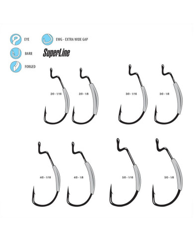 Gamakatsu Size 3/0 - 1/16 Oz Worm Superline Extra Wide Gap (EWG), Weighted Gamakatsu Size 3/0 - 1/16 Oz Worm Superline Extra Wide Gap (EWG), Weighted