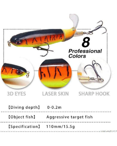 React Tornado Tail Red Head Clear Topwater-Plopper 4 1/3in 1/2oz  React Tornado Tail Red Head Clear Topwater-Plopper 4 1/3in 1/2oz