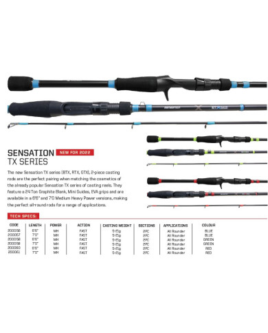 Sensation TX Series 7ft Med Heavy 2pc RTX Red Casting Rod Sensation TX Series 7ft Med Heavy 2pc RTX Red Casting Rod