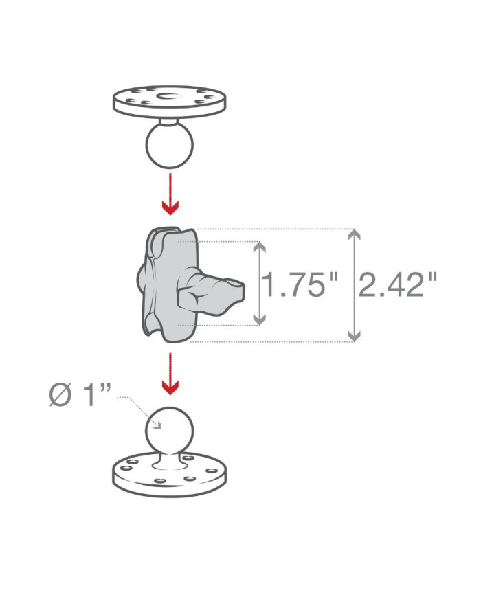 RAM Double Socket Arm - 1 inch B Size Ball Short Length A
