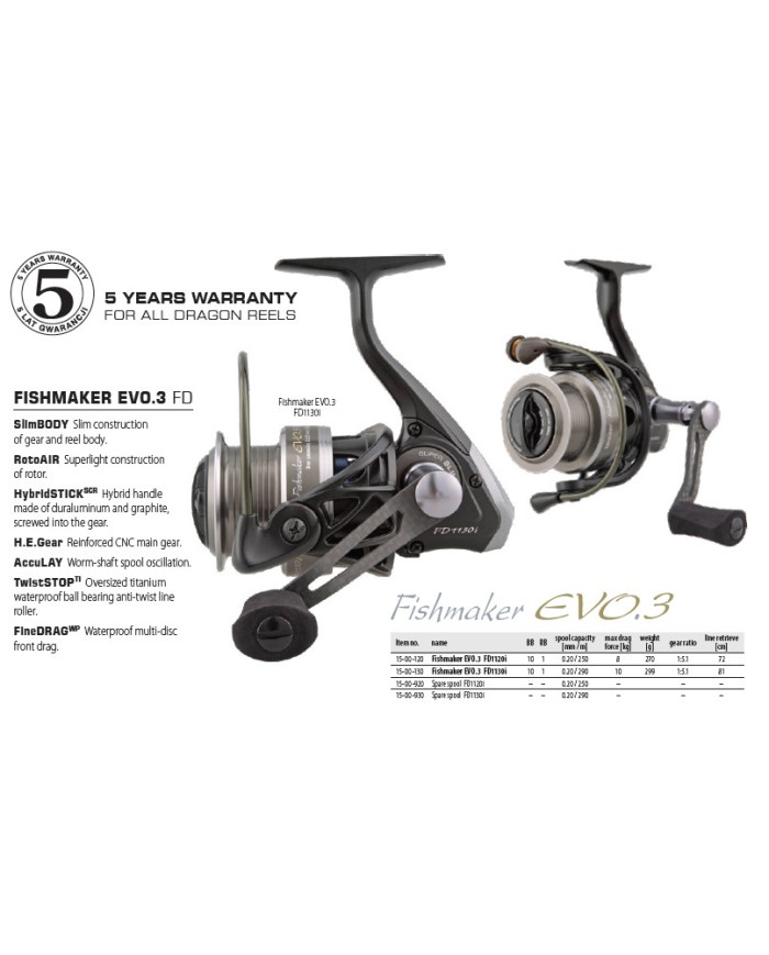 Dragon Fishmaker EVO.3 FD 1130i Front Drag Spinning Reel Dragon Fishmaker EVO.3 FD 1130i Front Drag Spinning Reel