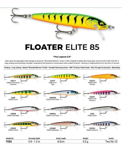 Rapala Floater Elite 85 Gilded Live Roach 3-4ft 3 1/4in 1/4oz Rapala Floater Elite 85 Gilded Live Roach 3-4ft 3 1/4in 1/4oz