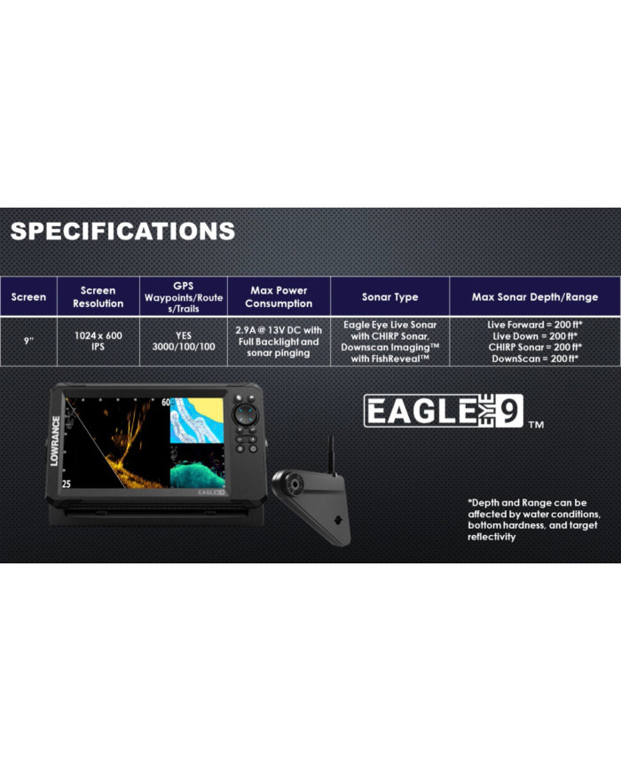 Lowrance Eagle Eye 9 Chartplotter with Live Forward & Down Sonar