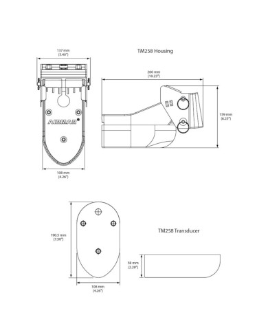 Airmar TM258 DT 50 / 200 KHZ 1 KW Transom Mount Transducer