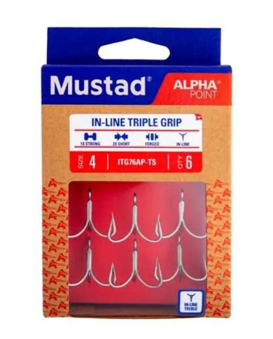Mustad Alphapoint In-line Treble Hook Size 4 Mustad Alphapoint In-line Treble Hook Size 4