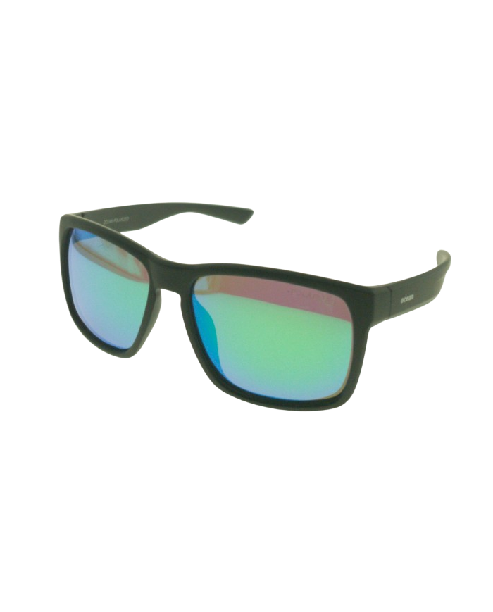 Ocean Polarized Sunglasses - PI 458 Black Frame with Blue Green Mirror Brown Lens