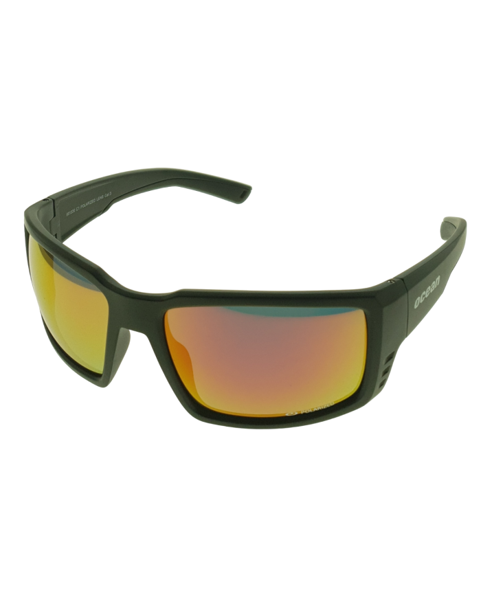 Ocean Polarized Sunglasses - PJ 758 Black Frame with Red Orange Mirror Grey Lens