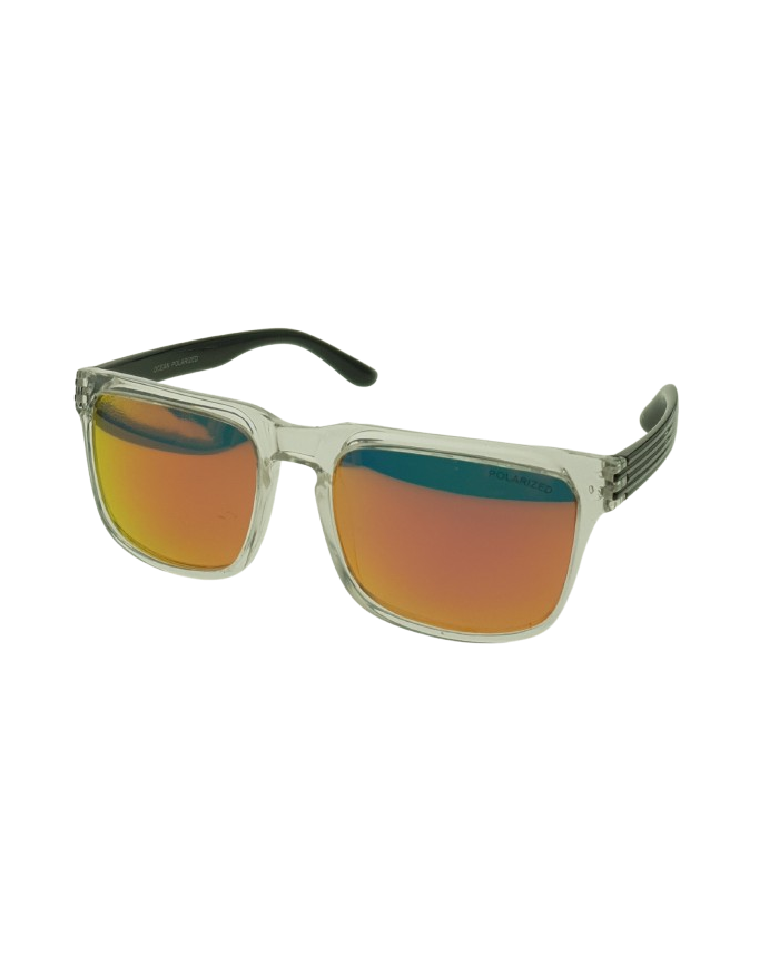 Ocean Polarized Sunglasses - PF 605 Black Frame with Orange Red Mirror Grey Lens