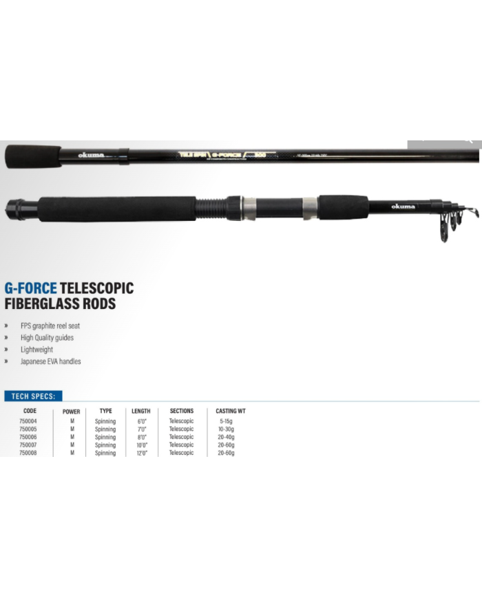 Okuma G Force 6ft Medium Telespin Telescopic Spinning Rod