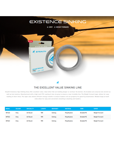 Stealth Flyline Existance Grey Sinking WF5S3 Stealth Flyline Existance Grey Sinking WF5S3