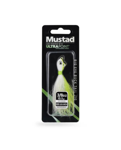 Mustad Big Eye Buck Tail Jigs Chartreuse White 3/4oz Mustad Big Eye Buck Tail Jigs Chartreuse White 3/4oz