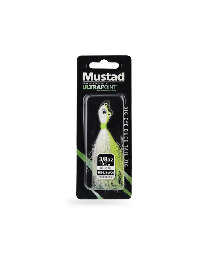 Mustad Big Eye Buck Tail Jigs Chartreuse White 3/4oz