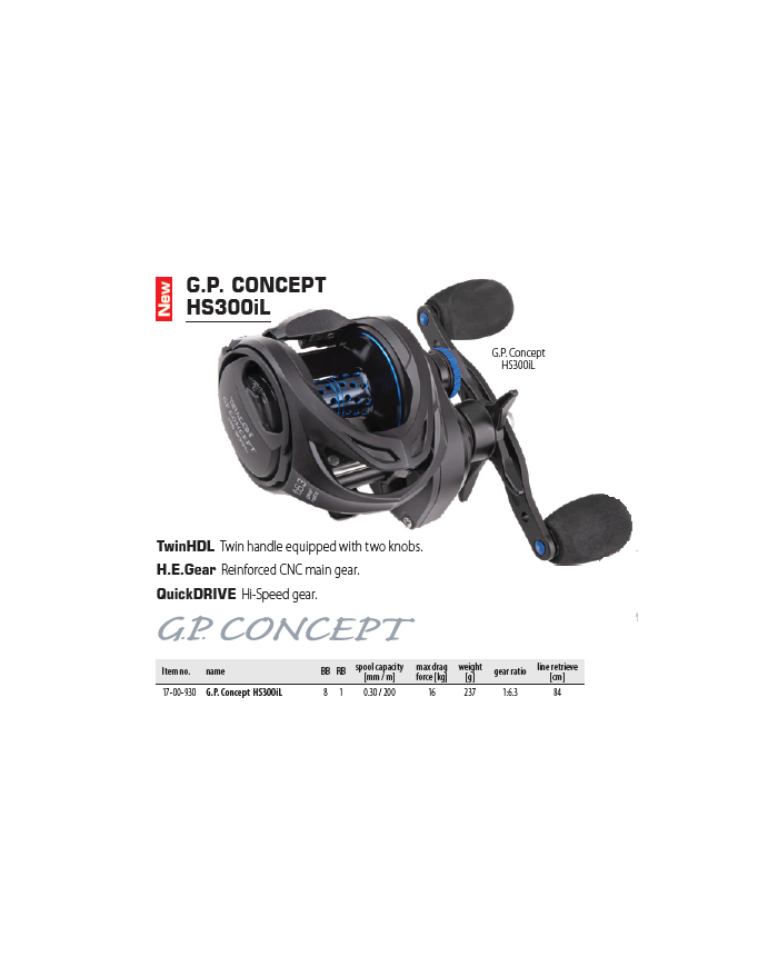 Dragon G.P. Concept HS300iL Baitcaster Reel (Left Hand) 6,3:1 Ratio