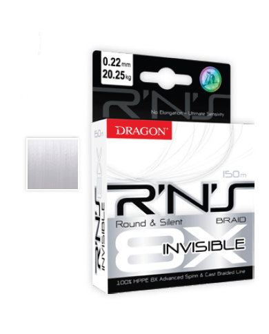 Dragon R’N’S Spinn Invisible Round & Silent 0.25mm 22.9kg 50lb 8 X Braid 150m White Dragon R’N’S Spinn Invisible Round & Silent 0.25mm 22.9kg 50lb 8 X Braid 150m White