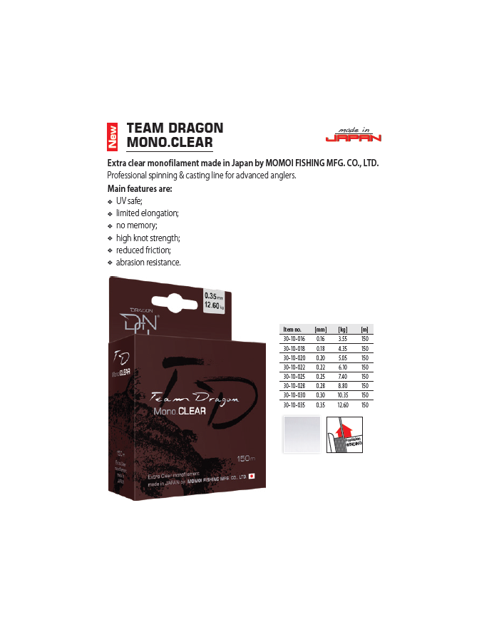Dragon Mono Clear Hybrid Line 0.25mm 7.40 kg 150m