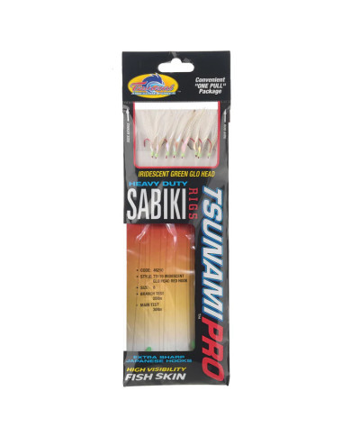 Tsunami Sabiki Rig TS119 Iridescent Glo Head Red Hook Size 8