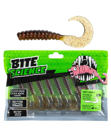 Bite Science Dirty Grub Watermelon Red 4in Bite Science Dirty Grub Watermelon Red 4in