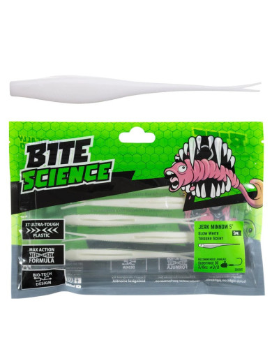 Bite Science Jerk Minnow Glow White 5in Bite Science Jerk Minnow Glow White 5in