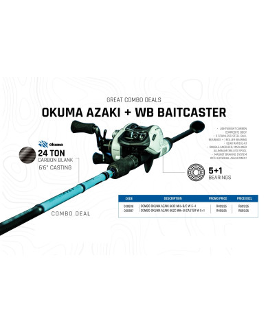 Favorite White Bird Baitcaster RH 6.4:1 Combo Okuma Azaki 6ft 6in MH 2pc Casting Rod Favorite White Bird Baitcaster RH 6.4:1 Combo Okuma Azaki 6ft 6in MH 2pc Casting Rod