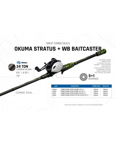 Favorite White Bird Baitcaster RH 6.4:1 Combo Okuma Stratus One 6ft 6in MH Casting Rod Favorite White Bird Baitcaster RH 6.4:1 Combo Okuma Stratus One 6ft 6in MH Casting Rod