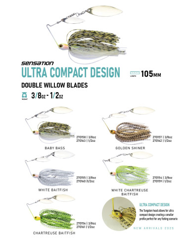 Sensation Compact Tungsten Double Willow 1/2oz Spinnerbait Sensation Compact Tungsten Double Willow 1/2oz Spinnerbait