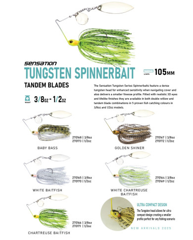Sensation Compact Tungsten Tandem Spinnerbait Sensation Compact Tungsten Tandem Spinnerbait