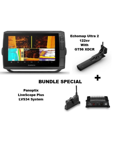 Garmin ECHOMAP Ultra2 122sv w GT56 XDCR & LiveScope Plus LVS34 System Bundle Garmin ECHOMAP Ultra2 122sv w GT56 XDCR & LiveScope Plus LVS34 System Bundle
