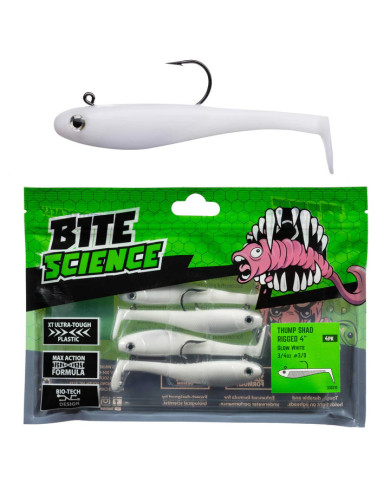 Bite Science Thump Shad Rigged Glow White 4in Bite Science Thump Shad Rigged Glow White 4in