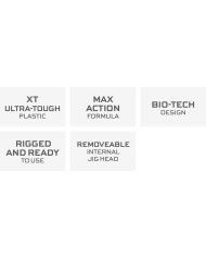 Bite Science Thump Shad Rigged Multi - UV Bloodworm & Glow White 4in Bite Science Thump Shad Rigged Multi - UV Bloodworm & Glow White 4in