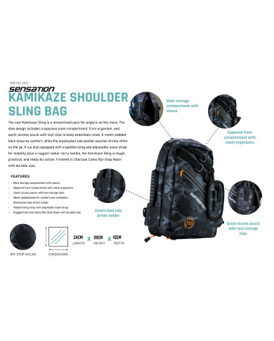 Sensation Kamikaze Shoulder Sling Bag Orange/Black/Grey Sensation Kamikaze Shoulder Sling Bag Orange/Black/Grey
