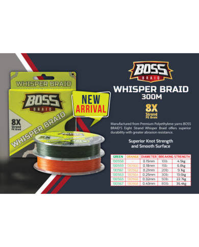 Boss Whisper Braid  8X Braided Line 300 m Spool Boss Whisper Braid  8X Braided Line 300 m Spool