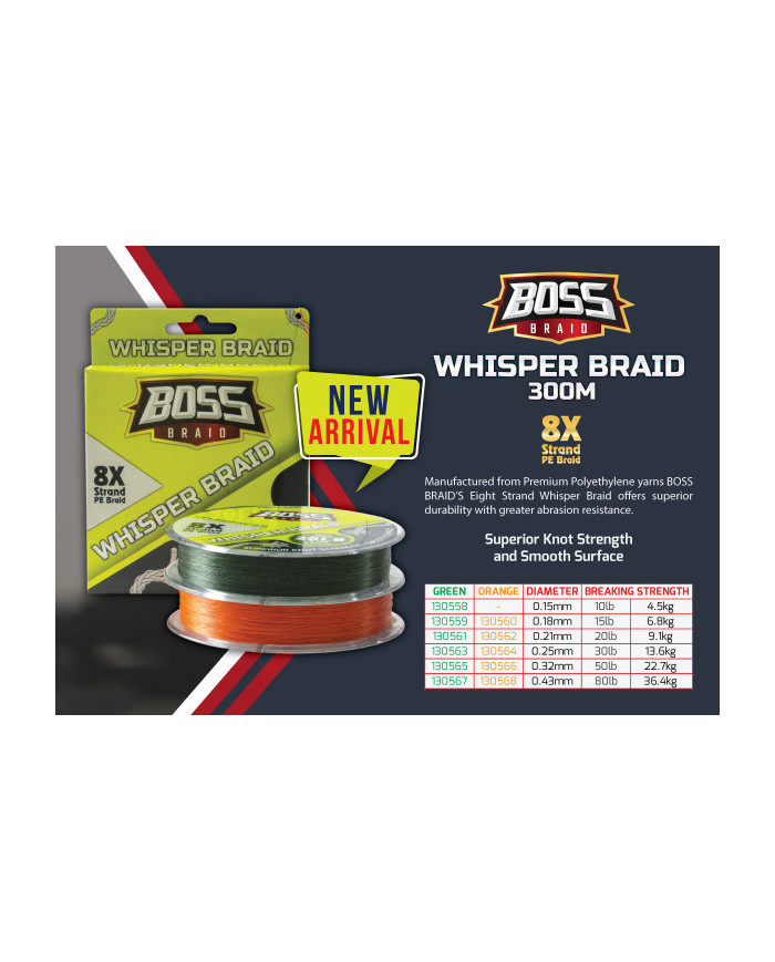 Boss Whisper Braid  8X Braided Line 300 m Spool