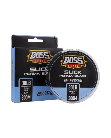 Boss Slick Perma Black 8X 10 lb - 4.5 kg PE:1 Braided Line 300 m Spool Boss Slick Perma Black 8X 10 lb - 4.5 kg PE:1 Braided Line 300 m Spool