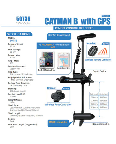 HASWING CAYMAN B GPS White 12V 55lb 54in Bow Mount Trolling Motor