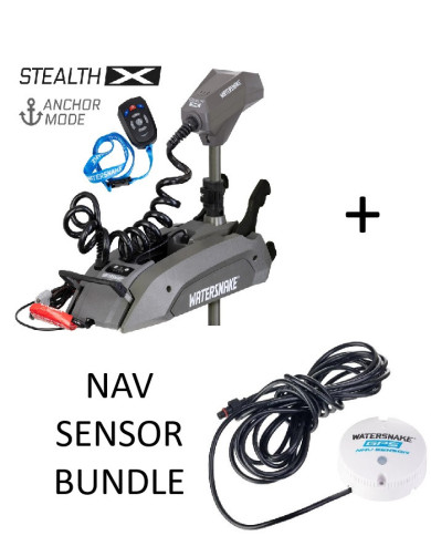 Watersnake Stealth X + NAV Sensor Bundle 12 V 54 lb - 48 in Bow Mount Trolling Motor with GPS Anchor Lock