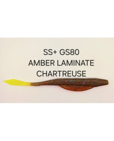 Itty's GS80 SS+ (Heavy Tail Fluke Jr) Amber Laminate Chartreuse 4in