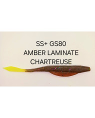 Itty's GS80 SS+ (Heavy Tail Fluke Jr) Amber Laminate Chartreuse 4in