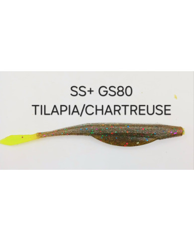Itty's GS80 SS+ (Heavy Tail Fluke Jr) Tilapia Chartreuse 4in