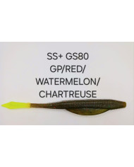 Itty's GS80 SS+ (Heavy Tail Fluke Jr) Green Pumpkin Red/Watermelon Chartreuse 4in
