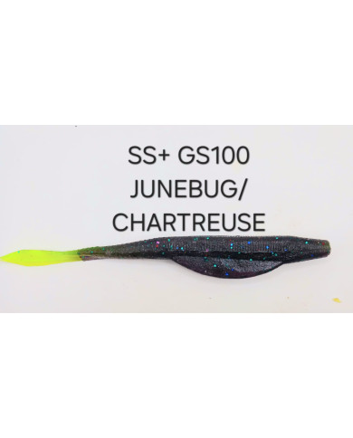 Itty's GS100 SS+ (Heavy Tail Fluke) Junebug Chartreuse 4.75in