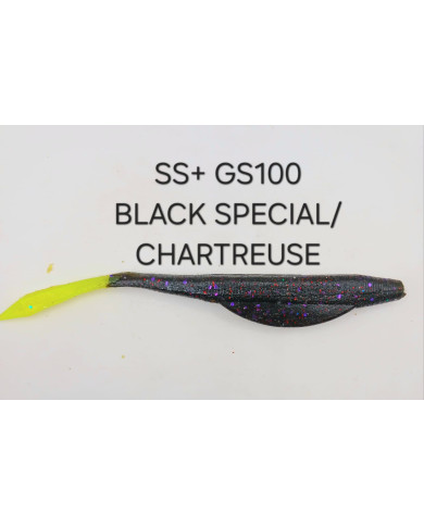 Itty's GS100 SS+ (Heavy Tail Fluke) Black Special Chartreuse 4.75in